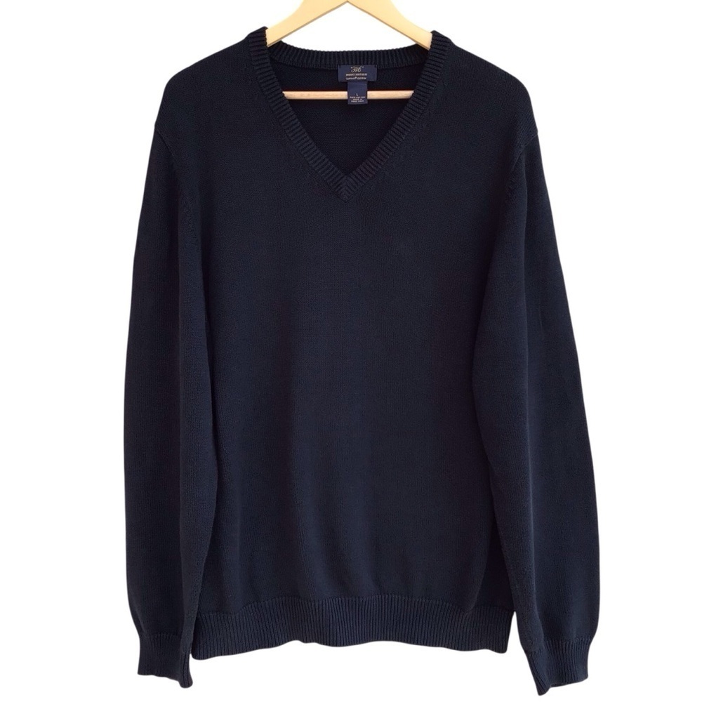 Brooks Brothers Navy Blue Supima Cotton V Neck Sweater